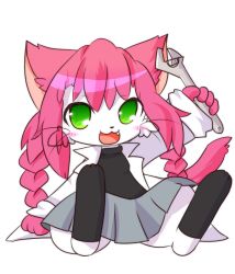 Rule 34 | cat, furry, green eyes, highres, long hair, open mouth, pink hair, rares, twintails