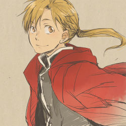 Rule 34 | 1boy, alphonse elric, bad id, bad pixiv id, black shirt, blonde hair, coat, conqueror of shambala, floating hair, fullmetal alchemist, grey background, happy, long hair, looking away, male focus, ponytail, red coat, shirt, simple background, smile, solo, tame, upper body, yellow eyes