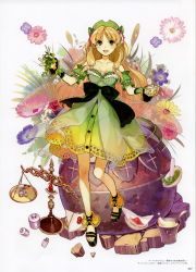 Rule 34 | 1girl, :d, absurdres, atelier (series), atelier ayesha, ayesha altugle, black bow, blonde hair, bow, breasts, brown eyes, cleavage, collarbone, flower, full body, green skirt, hair flower, hair ornament, hidari, highres, long hair, looking at viewer, medium breasts, open mouth, see-through, simple background, skirt, smile, solo, standing, very long hair, waist bow, white background