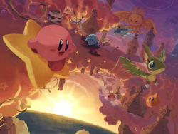 Rule 34 | bandages, building, cloud, creature, doomer (kirby), driving, flappy (kirby), grand doomer, happy, highres, kirby, kirby&#039;s return to dream land, kirby (series), kirby air ride, monster, nintendo, open mouth, outdoors, plant, revision, riding, scarfy, scenery, shadow star, sign, sky, slick star, smile, sodory, star (symbol), sunset, suyasuyabi, ufo (kirby), vines, warp star, wing star