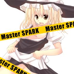 Rule 34 | 1girl, blonde hair, bottomless, caution tape, censored, female focus, hat, kirisame marisa, lowres, rikudou inuhiko, solo, touhou, witch hat