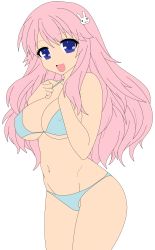 Rule 34 | 1girl, absurdres, baka to test to shoukanjuu, bikini, blue eyes, breasts, covered erect nipples, hair ornament, hairclip, highres, himeji mizuki, large breasts, legs, long hair, navel, open mouth, pink hair, simple background, smile, solo, swimsuit, thighs, third-party edit, vector trace