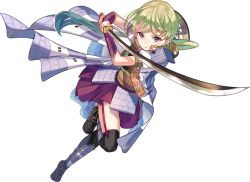 Rule 34 | 1girl, black thighhighs, full body, green hair, holding, holding sword, holding weapon, katana, oshiro project:re, oshiro project:re, pleated skirt, sheep sleep, short sleeves, skirt, solo, sword, thighhighs, transparent background, wakayama (oshiro project), weapon