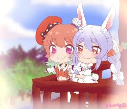Rule 34 | 2girls, :3, :d, ammy, animal ear fluff, animal ears, animated, artist name, audible music, audible speech, blue hair, blue sky, blurry, blurry background, braid, carrot hair ornament, chef hat, chibi, cloud, commission, day, detached sleeves, don-chan (usada pekora), female focus, fence, food-themed hair ornament, forest, gradient hair, green hair, hair ornament, hands on another&#039;s hips, hat, hololive, hololive english, long hair, midriff, minecraft, multicolored hair, multiple girls, music, my heart will go on, nature, navel, open mouth, orange hair, outdoors, outstretched arms, purple eyes, rabbit ears, rabbit girl, rabbit tail, scarf, singing, sky, smile, sound, spread arms, standing, tail, takanashi kiara, takanashi kiara (1st costume), thick eyebrows, titanic (movie), tree, twin braids, two-tone hair, usada pekora, usada pekora (1st costume), video, virtual youtuber, white hair