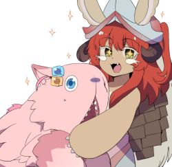 Rule 34 | + +, 1girl, 1other, ahoge, animal ears, bocchi the rock!, body fur, brown fur, cube hair ornament, detached ahoge, ears through headwear, fake horns, furry, gotoh hitori, hair ornament, helmet, highres, hinghoi, horizontal pupils, horned helmet, horns, kita ikuyo, long hair, made in abyss, mitty (made in abyss), nanachi (made in abyss), one side up, puffy pants, red hair, side ahoge, smile, topless, whiskers