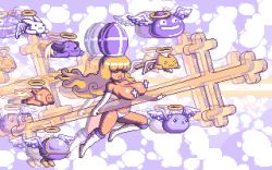 Rule 34 | 1girl, animated, animated gif, bikini bible chan, blonde hair, boots, bouncing breasts, breasts, rabbit, cat, cross, dog, fantasy zone, halo, hat, large breasts, long hair, opa-opa, original, paul robertson, pig, pixel art, slime (creature), wings