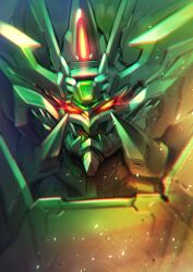 Rule 34 | cawang, commentary request, genesic gaogaigar, glowing, glowing eyes, highres, light particles, looking at viewer, mecha, no humans, orange eyes, portrait, robot, science fiction, solo, super robot, v-fin, yuusha ou gaogaigar, yuusha ou gaogaigar final, yuusha series