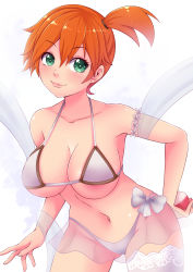 Rule 34 | 1girl, absurdres, armpits, asymmetrical hair, bare arms, bare shoulders, blush, breasts, cleavage, creatures (company), curvy, game freak, green eyes, heart, highres, large breasts, legs, lingerie, midriff, misty (pokemon), misune art, navel, nintendo, orange hair, poke ball, pokemon, pokemon rgby, ponytail, short hair, shorts, side ponytail, smile, solo, spread legs, thick thighs, thighs, underwear