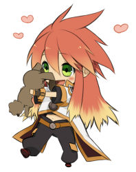 Rule 34 | 00s, 1boy, bad id, bad pixiv id, belt, blonde hair, rabbit, chibi, coat, colored tips, full body, gloves, gradient hair, green eyes, happy, heart, long hair, luke fon fabre, male focus, mamekotori, multicolored hair, pants, red hair, shoes, solo, tales of (series), tales of the abyss, white background