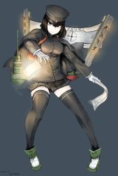 Rule 34 | 10s, 1girl, akitsu maru (kancolle), backpack, bag, black hair, black thighhighs, breasts, full body, gloves, grey eyes, hat, image sample, kantai collection, lantern, looking at viewer, md5 mismatch, military, military hat, military uniform, miniskirt, pale skin, peaked cap, pixiv sample, pleated skirt, randoseru, shoes, short hair, sigama, simple background, skirt, sneakers, solo, thighhighs, uniform, white gloves