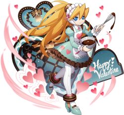 Rule 34 | 1girl, apron, blonde hair, blue dress, blue eyes, box, box of chocolates, candy, chocolate, chocolate heart, ciel (mega man), dress, food, frilled dress, frills, full body, gloves, hair between eyes, hair ornament, happy valentine, headgear, heart, heart-shaped box, helmet, high heels, high ponytail, highres, long hair, looking at viewer, maid, maid apron, maid headdress, mega man (series), mega man x (series), mega man x dive, mega man zero (series), mizuno keisuke, obligation chocolate, official art, pantyhose, ponytail, smile, solo, striped clothes, striped legwear, striped pantyhose, third-party source, transparent background, valentine, vertical-striped clothes, vertical-striped pantyhose