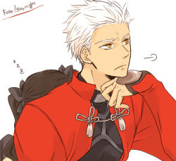 Rule 34 | 1boy, 1girl, archer (fate), fate/stay night, fate (series), height difference, sakae4, short hair, sleeping, tohsaka rin, twintails, white hair, yellow eyes