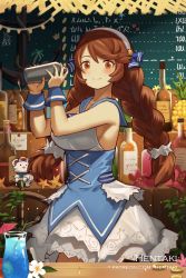 Rule 34 | 1girl, artist name, bare shoulders, bendy straw, blue sailor collar, blush, bottle, braid, breasts, brown eyes, brown hair, closed mouth, commentary, cup, dragalia lost, dress, drinking glass, drinking straw, english commentary, hair between eyes, hair ribbon, hairband, hands up, heart, hentaki, highres, holding, long hair, medium breasts, nina (dragalia lost), ribbon, sailor collar, sailor dress, shaker, sleeveless, sleeveless dress, smile, twin braids, twintails, very long hair, watermark, web address, white dress, white hairband, white ribbon, wrist cuffs