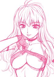 Rule 34 | 00s, 1girl, :p, bandeau, breasts, clothes lift, collar, gloves, large breasts, long hair, macross, macross frontier, misnon the great, monochrome, nipples, sheryl nome, shirt lift, sketch, solo, strapless, suspenders, tongue, tongue out, tube top, tube top lift