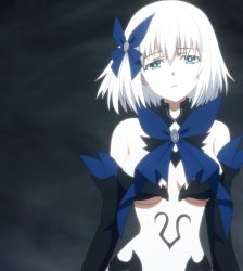 Rule 34 | 1girl, blue eyes, breasts, date a live, hair between eyes, hair ornament, highres, looking at viewer, medium breasts, revealing clothes, screencap, short hair, solo, stitched, third-party edit, tobiichi origami, white hair
