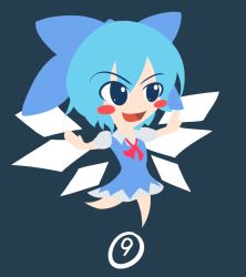 Rule 34 | blue eyes, blue hair, chibi, circled 9, cirno, jcdr, open mouth, phantasmagoria of flower view, simple background, touhou, wings