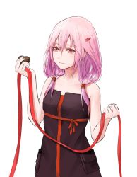 Rule 34 | 1girl, bare shoulders, blush, breasts, candy, chocolate, chocolate heart, fattybot, food, guilty crown, hair ornament, hairclip, heart, highres, long hair, medium breasts, pink hair, red eyes, ribbon, smile, solo, twintails, valentine, yuzuriha inori