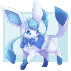 Rule 34 | blue eyes, blue theme, capelet, clothed pokemon, commentary, creatures (company), full body, fur-trimmed capelet, fur trim, game freak, gen 4 pokemon, glaceon, highres, komunyan, looking to the side, nintendo, no humans, pokemon, pokemon (creature), solo, toes