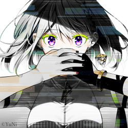 Rule 34 | 1girl, breasts, colored eyelashes, commentary request, covering own mouth, earrings, hair between eyes, highres, jewelry, looking at viewer, medium breasts, nail polish, purple eyes, red nails, sakuragi ren, shirt, sleeveless, sleeveless shirt, solo, twitter username, upper body, virtual youtuber, white background, yuni (yuni channel), yuni channel