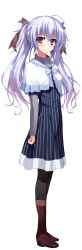Rule 34 | 1girl, absurdres, blush, boots, dress, full body, highres, knee boots, light purple hair, looking at viewer, non-web source, pantyhose, purple eyes, reminiscence, reminiscence re:collect, ribbon, shimazu aki, smile, solo, standing, tomose shunsaku, transparent background, twintails