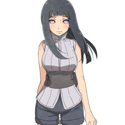 Rule 34 | 1girl, black hair, blush, breasts, closed mouth, commentary request, hyuuga hinata, long hair, looking at viewer, naruto, naruto (series), naruto shippuuden, simple background, smile, solo, white background, yazwo