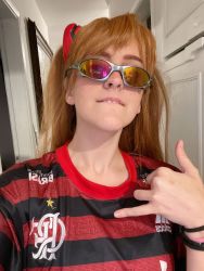 Rule 34 | 1girl, 2022 fifa world cup, biting own lip, brazil, brazilian (nationality), brown hair, cosplay, freckles, german flag, hairpods, highres, interface headset, lips, looking at viewer, memepantazis, neon genesis evangelion, photo (medium), real life, shirt, smile, soccer uniform, solo, souryuu asuka langley, souryuu asuka langley (cosplay), sportswear, standing, sunglasses, twintails, twitter username, two side up, upper body, world cup