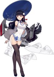 Rule 34 | 1girl, azur lane, black footwear, black thighhighs, blunt bangs, breasts, bridal gauntlets, china dress, chinese clothes, cleavage, covered navel, crossed legs, dress, eyebrows, floral print, flower, full body, hair flower, hair ornament, holding, holding umbrella, kishiyo, long hair, official art, oil-paper umbrella, red eyes, short dress, side slit, solo, standing, thighhighs, transparent background, turtleneck, umbrella, very long hair, watson cross, white background, white dress, yat sen (azur lane), zettai ryouiki