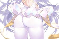 1girl ass ass_focus azur_lane close-up commentary_request dress from_behind highres kuavera le_malin_(azur_lane) le_malin_(muse)_(azur_lane) long_hair panties panties_under_pantyhose pantyhose simple_background solo standing striped thighs underwear vertical_stripes white_background white_dress white_pantyhose