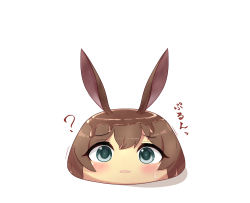 Rule 34 | amiya (arknights), animal ears, arknights, black eyes, blush, brown hair, confused, food, foodification, highres, looking at viewer, metimi, no humans, open mouth, pudding, rabbit ears, solo, surprised, sweatdrop, translation request