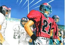 Rule 34 | 4boys, aircraft, airplane, american football, american football helmet, american football uniform, bandaid, bandaid on face, bandaid on nose, blonde hair, blue sky, character request, contrail, day, eyeshield 21, fighter jet, gloves, grin, hand on own hip, helmet, highres, jet, kobayakawa sena, male focus, military, military vehicle, multiple boys, murata yuusuke, official art, open mouth, outdoors, pants, people, red shirt, shirt, shoulder pads, sky, smile, sportswear, stadium, standing, unfinished, white gloves, white pants