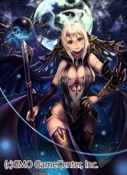Rule 34 | 1girl, bare shoulders, breasts, brown eyes, character request, cleavage, curvy, female focus, gensou no minerva knights, harada isuka, large breasts, looking at viewer, smile, solo, tagme, white hair, wide hips