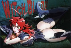 Rule 34 | 00s, 1girl, absurdres, amaha masane, armor, ass, bikini armor, black sclera, bottomless, breast press, breasts, claws, colored sclera, highres, huge breasts, legs, official art, piercing, red hair, scan, solo, suzuki shingo, thighhighs, thighs, tongue, tongue piercing, witchblade, yellow eyes