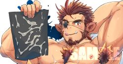 Rule 34 | 1boy, :q, animal ears, animal request, armpit hair, armpits, bara, beard, boar boy, boar ears, boar tail, brown hair, chest hair, cum, cum on body, cum on male, cum on pectorals, eyepatch, facial hair, fang, hairy, large pectorals, looking at viewer, male focus, mature male, monster boy, muscular, muscular male, nipples, original, paid reward available, pectorals, sample watermark, short hair, solo, spiked hair, tepen (tptptpn), thick thighs, thighs, tongue, tongue out, upper body, watermark