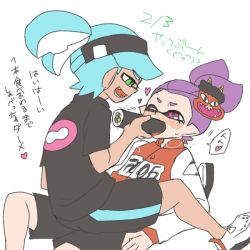 Rule 34 | 2boys, blush, domino mask, food, inkling player character, male focus, mask, multiple boys, nintendo, pointy ears, ponytail, sexually suggestive, splatoon (series), tentacle hair, tentacles, yaoi