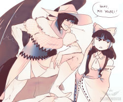 Rule 34 | 2girls, anger vein, annoyed, arm on knee, artist name, ascot, bare shoulders, black hair, black wings, boots, bow, breasts, collared shirt, cowboy hat, detached sleeves, dress, english text, frills, grin, hair bow, hair tubes, hakurei reimu, hand on own face, hat, kelbremdusk, kurokoma saki, leaning forward, leg up, long sideburns, looking at another, looking away, mouth hold, multicolored clothes, multiple girls, muscular, muscular female, nontraditional miko, puffy short sleeves, puffy sleeves, ribbon trim, scarf, shirt, short hair, short sleeves, sideburns, sidelocks, smile, stalk in mouth, standing, straw (stalk), touhou, watermark, wily beast and weakest creature, wings