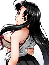 Rule 34 | 10s, 1girl, back, bad id, bad pixiv id, bare shoulders, black hair, breasts, grey eyes, highres, kantai collection, large breasts, long hair, maeda r44, pleated skirt, shouhou (kancolle), sideboob, simple background, skirt, solo, white background