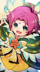 Rule 34 | 1girl, dress, facial mark, fae (fire emblem), fire emblem, fire emblem: the binding blade, fire emblem heroes, flower, forehead mark, green eyes, highres, looking at viewer, nakabayashi zun, nintendo, official alternate costume, open mouth, orange flower, pink hair, pointy ears, short hair, smile, solo, wings