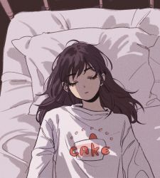 Rule 34 | 1girl, bed, black hair, carrotsprout, chainsaw man, highres, mitaka asa, simple background, sleeping, solo