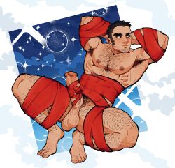 Rule 34 | 1boy, absurdres, armpits, arms behind head, bara, beard stubble, buzz cut, chest hair, christmas, erection, facial hair, gift wrapping, girthy penis, golden kamuy, hairy, highres, looking to the side, male focus, male pubic hair, mature male, muscular, muscular male, naked ribbon, nipples, pectorals, penis, penis ribbon, pubic hair, ribbon, short hair, soapboii1, solo, sparse arm hair, sparse chest hair, sparse leg hair, stubble, tanigaki genjirou, testicle hair, thick eyebrows, uncensored, very short hair