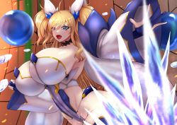 Rule 34 | 1girl, artist request, ass, blonde hair, breasts, curvy, highleg, highleg leotard, huge breasts, leotard, long hair, looking at viewer, onizaki kirara, revealing clothes, shiny skin, solo, taimanin (series), taimanin rpgx, taimanin suit, twintails, wide hips