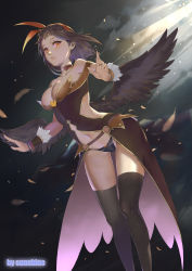 Rule 34 | 1girl, absurdres, alternate costume, artist name, bare shoulders, black hair, black panties, black thighhighs, black wings, blush, bow, bow panties, breasts, choker, clothing cutout, cloud, collarbone, dress, feathered wings, feathers, female focus, fur trim, hairband, highres, jewelry, lipstick, low wings, makeup, navel, night, night sky, off-shoulder dress, off shoulder, orange eyes, orange lips, outdoors, panties, parted lips, red bow, revealing clothes, ring, shameimaru aya, short hair, side cutout, sky, solo, sunshine (1638509769), thigh gap, thighhighs, touhou, underwear, wind, wings, wristband