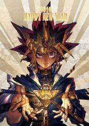 Rule 34 | 10s, 2016, 3boys, atem, belt, black hair, blonde hair, dated, dual persona, dyed bangs, earrings, happy new year, highres, jewelry, looking at viewer, male focus, millennium puzzle, multicolored hair, multiple boys, muto yugi, new year, open collar, pigeon666, pink eyes, pink hair, puzzle, ring, school uniform, smile, spiked hair, tiara, torn clothes, two-tone hair, wrist cuffs, yami yugi, yu-gi-oh!, yu-gi-oh! duel monsters