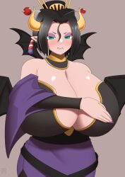 Rule 34 | 1girl, breasts, cleavage, demon, demon girl, digimon, digimon (creature), fallen angel, gigantic breasts, highres, huge breasts, lilithmon, mark of evil, nail polish, solo, wings