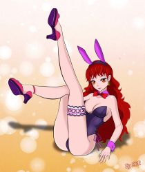 Rule 34 | absurdres, animal ears, blue eyeshadow, bow, bowtie, captain syrup, excaliburoverdrive, eyeshadow, highres, leotard, makeup, mario (series), nintendo, playboy bunny, rabbit ears, red eyes, red hair, red lips, solo, traditional bowtie, wario land, wario land: shake it!