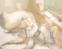 Rule 34 | 1girl, absurdres, arknights, bare legs, barefoot, bedroom, bibeak (arknights), book, bow, breasts, capelet, chinese commentary, closed eyes, dress, feather hair, female focus, flower, full body, hair bow, hair flower, hair ornament, highres, huge filesize, indoors, long hair, low wings, lying, medium breasts, mixed-language commentary, on side, petticoat, pillow, puffy short sleeves, puffy sleeves, purple flower, purple rose, quill, rlonely zhuazi, rose, short sleeves, sidelocks, silver hair, sleeping, solo, white bow, white capelet, white dress, wings