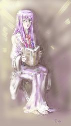 Rule 34 | 1girl, absurdres, artist name, barefoot, bespectacled, book, eva-st-clare, expressionless, glasses, highres, light purple hair, lips, long hair, looking at viewer, low-tied long hair, no headwear, no headwear, patchouli knowledge, purple eyes, shadow, sitting, sketch, solo, touhou