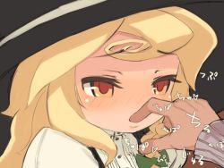 Rule 34 | 1girl, blonde hair, blush, female focus, finger in another&#039;s mouth, finger in own mouth, hat, kirisame marisa, lowres, mota, orange eyes, solo, touhou, witch, witch hat, yellow eyes