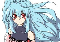 Rule 34 | 1girl, alfimi, artist request, banpresto, blue hair, female focus, long hair, looking at viewer, ponytail, red eyes, smile, solo, super robot wars, very long hair