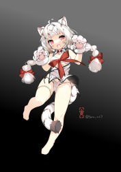 Rule 34 | 1girl, animal ears, highres, long hair, non-web source, open mouth, original, red eyes, saru, simple background, solo, tail, white hair