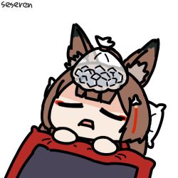 Rule 34 | 1girl, animal ears, animated, animated gif, closed eyes, ice bag, long hair, lowres, lying, open mouth, seseren, sick